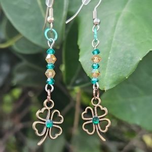 Luck of the Irish bronze colored shamrock earrings with beads